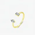 S925 Sterling Silber Goldener geometrischer offener Ring mit zwei Zirkonia-Steinen besetzt - US Größe 5 / Gold