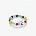 Kleurrijke kralenring met hartvormige bedel en lachend gezicht in dopamine-stijl - Verstelbaar Open / S925 Sterling Zilver Gekleurde Kralen