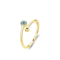 Anello aperto in argento S925 con fiore di turchese blu e finitura dorata di tendenza - Aperto Regolabile / Oro