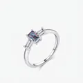S925 sterling silver three-stone ring with rectangle iridescent crystal and side stones - US Size 5 / Silver