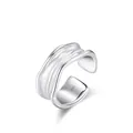 Anello largo regolabile in argento S925 con texture irregolare effetto lamina - Aperto Regolabile / Argento