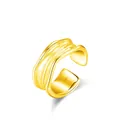 Anello largo aperto dorato in argento S925 con trama irregolare a foglia di stagno - Aperto Regolabile / Oro