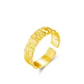 Unregelmäßiger breiter S925 Sterlingsilber Ring in Goldoptik mit gehämmerter Struktur - Einstellbar Offen / S925 Sterling Silber (K-Gold)