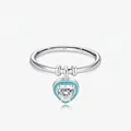 S925 Sterlingsilber Ring mit minzgrünem Emaille-Herzanhänger und funkelndem Zirkon - US Größe 5 / Silber
