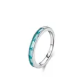 Elegant S925 sterling silver ring with rectangular mint green paraiba stones - US Size 5 / Pave Setting Ring