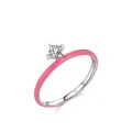 Elegante S925 sterling zilveren ring met roze emaille en vierkante zirkonia steen - Amerikaanse maat 5 / S925 Sterling Zilver (Rood)