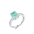 Anillo de plata S925 con gran piedra azul paraiba en corte radiante y detalles de pavé - US 5 / verde claro