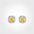 Pendientes cuadrados de plata S925 con piedra amarilla talla cojín y halo de diamantes - Circonia Cuadrada Amarilla Plata 925 (RHE1533) / Plata 925
