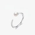 Minimalistischer S925 Sterlingsilber Ring mit natürlicher Perle im französischen Stil - Einstellbar Offen / 925er Silber