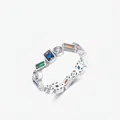 S925 sterling silver ring featuring colorful square cut gemstones in a geometric band - US 5 / Silver
