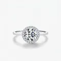 Elegant S925 sterling silver halo ring featuring a large brilliant round cut stone - US Size 5 / 925 Sterling Silver