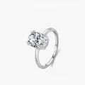 Elegant S925 sterling silver ring featuring a large oval-cut four-prong zircon center stone - US Size 9 / Silver