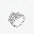 Lujoso anillo ancho de plata de ley S925 con varias filas de diamantes CZ brillantes - Talla US 5 / Plata de ley 925