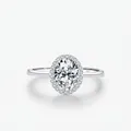 Luxurious S925 silver halo ring with large oval cut clear gemstone for engagement - US Size 5 / Silver