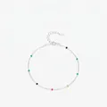 Bracciale minimalista in argento S925 con perline colorate e chiusura a moschettone regolabile - Argento