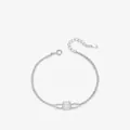 Elegante bracciale doppio strato in argento sterling S925 con zircone scintillante quadrato - Stile a Doppio Strato con Pietra Singola Quadrata / Argento