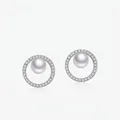 Elegant S925 silver pearl stud earrings featuring a hollow diamond-encrusted round frame - 925 Silver / 925 Sterling Silver
