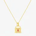 Golden S925 silver necklace with sparkling handbag pendant and red pear-shaped gemstone - Gold Color (S925 Sterling Silver)