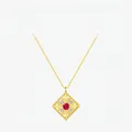 Collana vintage in argento s925 placcato oro con rubino rosso e motivo quadrato cavo - Argento 925 / Oro