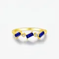 S925 silver gold plated ring with blue rectangle stones and geometric diamonds - US Size 5 / S925 Sterling Silver - Gold (Blue Stone)