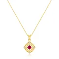 Collana vintage in argento S925 con pendente traforato e gemma rossa incastonata - Argento 925 / Oro