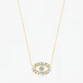 Elegant gold S925 sterling silver evil eye necklace with blue gem and baguette diamonds - 925 Silver / Gold Color (S925 Sterling Silver)