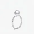 Anillo rectangular minimalista de plata 925 con perla blanca sobre fondo limpio - Talla US 5 / Plateado