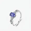S925 sterling silver ring featuring a blue oval tanzanite and mermaid tail vintage design - US Size 5 / 925 Sterling Silver