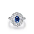 Lussuoso anello in argento s925 con zaffiro blu ovale e scintillante halo di diamanti - Taglia US 5 / Argento S925 (Pietra Blu)