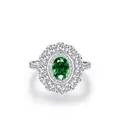 Anello vintage in argento s925 con grande smeraldo ovale e alone di diamanti brillanti - Taglia US 5 / Argento S925 (Pietra Verde)