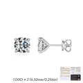 Pendientes de plata de ley S925 con moissanita de 1 quilate y engaste de cuatro garras - Plata 925 / Plateado (1.00Ct x 2)