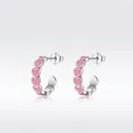 Eleganti orecchini a C in argento sterling S925 a forma di cuore con accenti rosa - Argento 925 / Argento sterling 925
