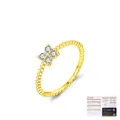 Elegant S925 silver beaded ring with clover-shaped moissanite stones and GRA report - US Size 5 / Gold Clover