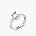 Elegant s925 silver ring featuring emerald-cut solitaire and micro-pave crystals - US Size 5 / Silver