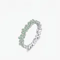 S925 sterling zilveren ring met groene emaille bloemblaadjes en sprankelende zirkoon - Amerikaanse maat 5 / Zilver