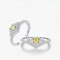 Elegante S925 sterling zilveren V-vormige kroonring set met fonkelende gele peer cut zirkoon - Amerikaanse maat 5 / Zilver