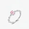 Elegante anello in argento s925 con cristallo rosa ovale e brillanti diamanti laterali - Taglia US 5 / Argento sterling 925