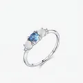 S925 silver ring featuring a round blue gemstone with white opal stones and diamonds - US Size 5 / Silver