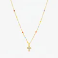 Collar con colgante de cruz en plata S925 con cuentas arcoíris y cadena dorada para mujer - Plata 925 / Dorado