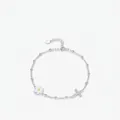 Elegante pulsera de plata S925 con margarita y colgante de cruz con pavé de cristales - Plata 925 / Plateado