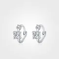 Orecchini a cerchio in argento S925 con due scintillanti pietre di zirconia rotonde - Argento