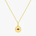 Collana retrò francese in argento s925 con cristallo rosso e texture a corda intrecciata - Stile Pendente a Disco con Gemma Rossa / Oro
