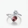 S925 sterling silver open ring featuring a pear-cut clear diamond and pink oval gemstone - US Size 5 / S925 Sterling Silver-Silver