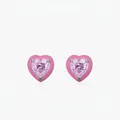 Boucles d'oreilles cœur rose en argent S925 avec cristaux brillants et bordure émail - Argent 925 / Rose