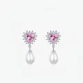 Pendientes largos de plata S925 con circonita de corazón rosa y perla de gota blanca - Plata 925 / Plata (Plata de Ley S925)