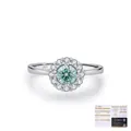 Anello in argento sterling S925 con moissanite blu-verde con halo e certificato GRA - Taglia US 5 / Argento sterling 925