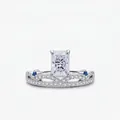 S925 sterling silver crown ring with rectangular cubic zirconia and blue accents - US Size 5 / Silver