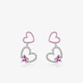 Pendientes de plata S925 con corazones huecos rosas y circonitas brillantes - Estilo de Colgante de Corazón Rosa / Plata 925