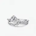 Elegant S925 sterling silver ring with pear-shaped cubic zirconia and crisscross band - US Size 5 / Silver