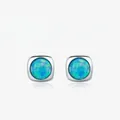 Minimalistische S925 Silber Ohrstecker mit blau-grünem Opal im quadratischen Design - 925 Sterlingsilber / 925er Silber